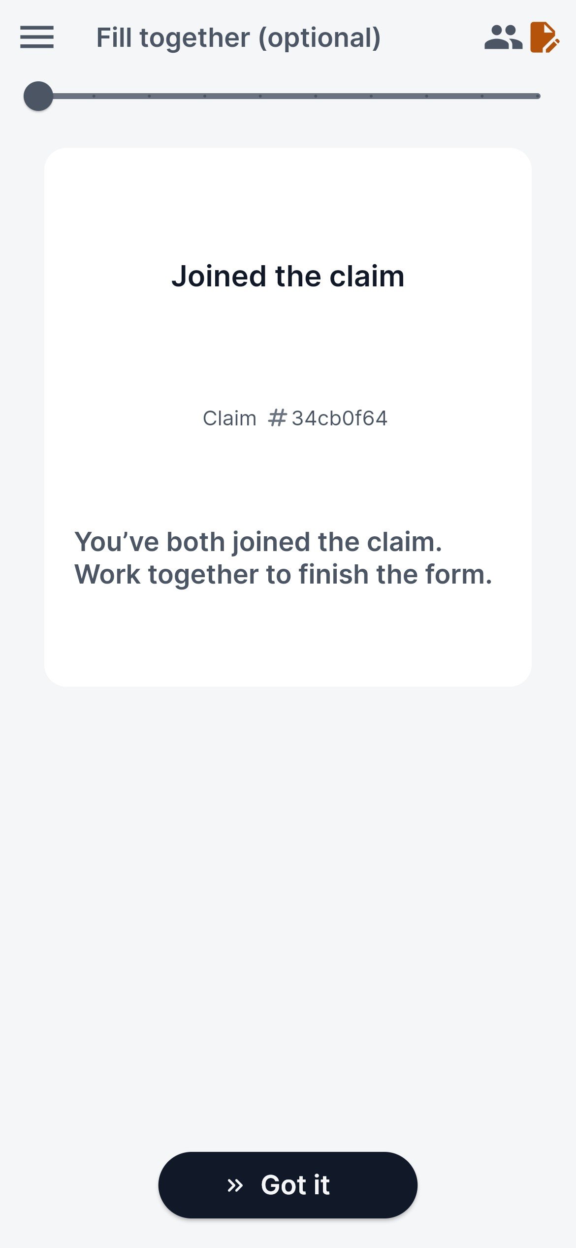 The other driver’s phone: both drivers have joined the same claim.