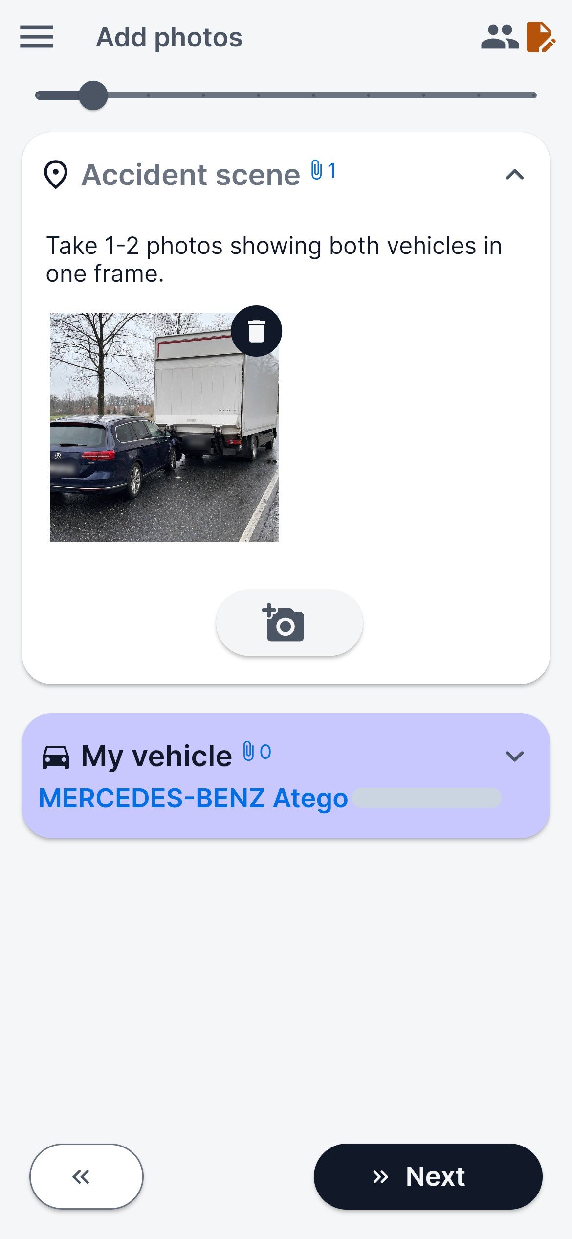 A photo of both vehicles at the accident scene, with the company vehicle already in the statement.