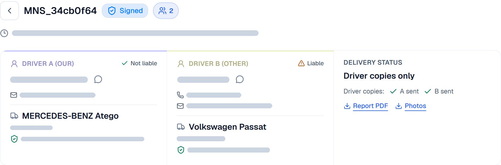 The claim file’s status: signed, both drivers got their copy.